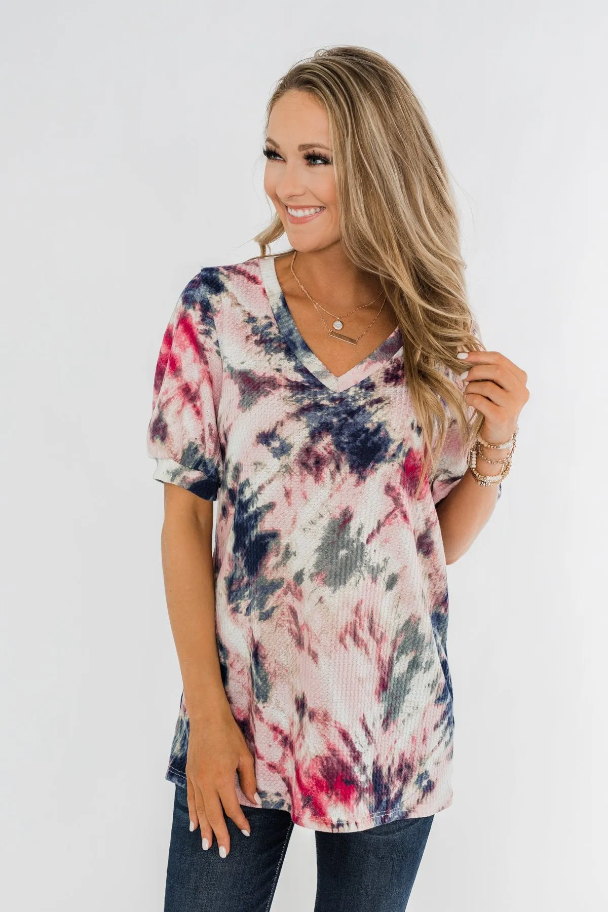 Don't Worry About It Tie Dye Top- Indigo & Pink