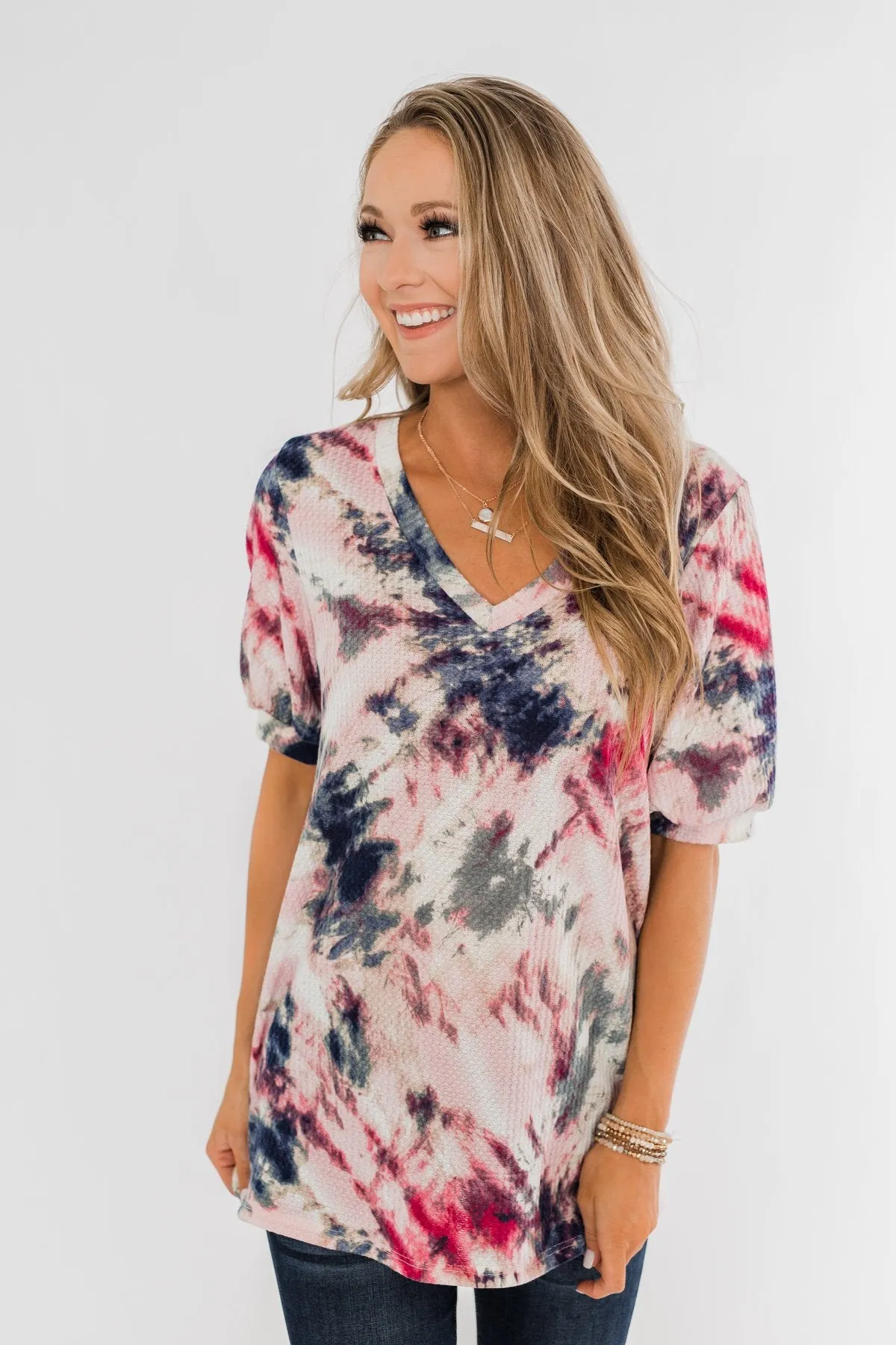 Don't Worry About It Tie Dye Top- Indigo & Pink