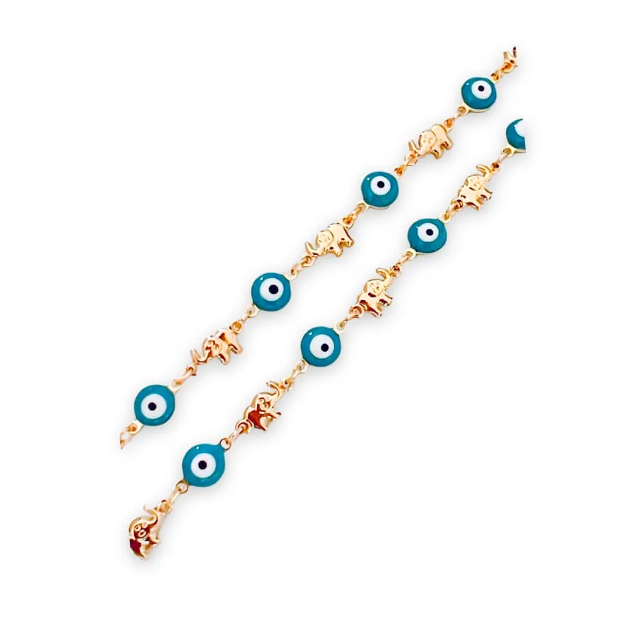 Elephant with blue evil eye beads necklace in 18k of gold plated