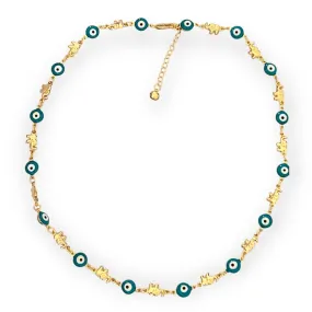 Elephant with blue evil eye beads necklace in 18k of gold plated