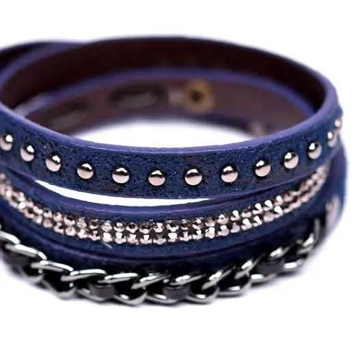 Fabucci Navy beaded & stud detail wrap bracelet