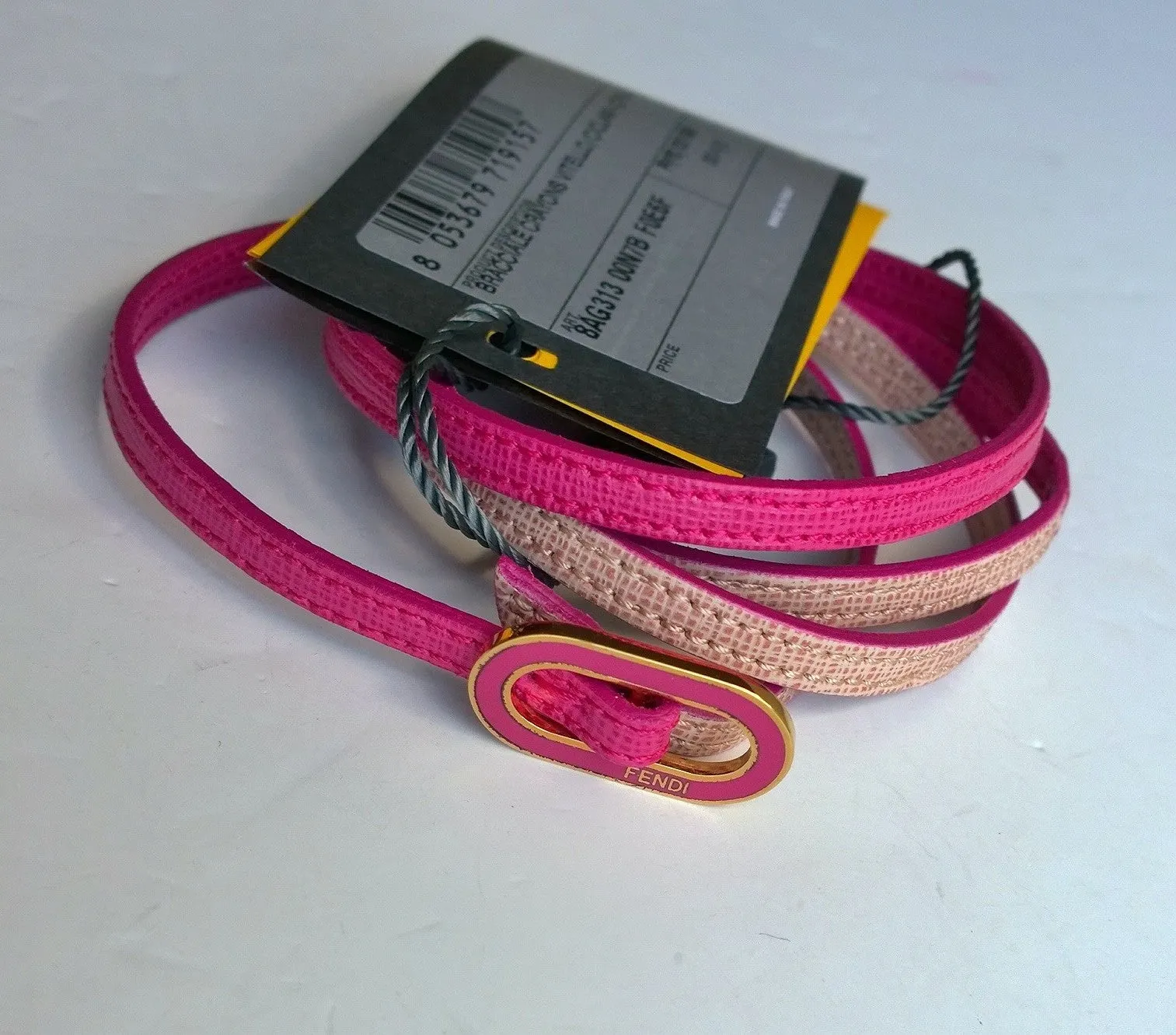 Fendi Crayons Textured Leather Pink Double Wrap Bracelet with Enamel Buckle