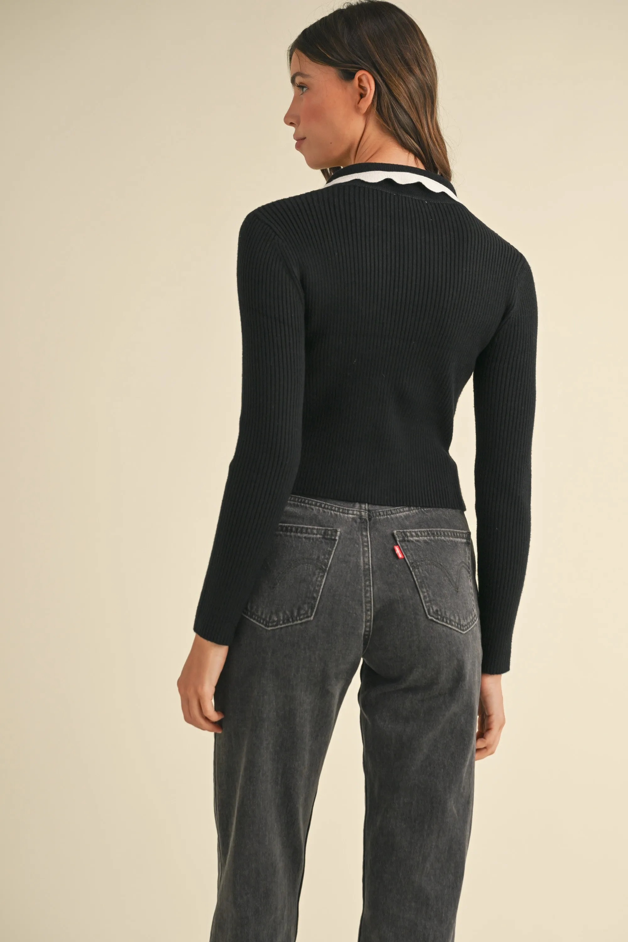 Frankie Scalloped Collar Sweater in Black