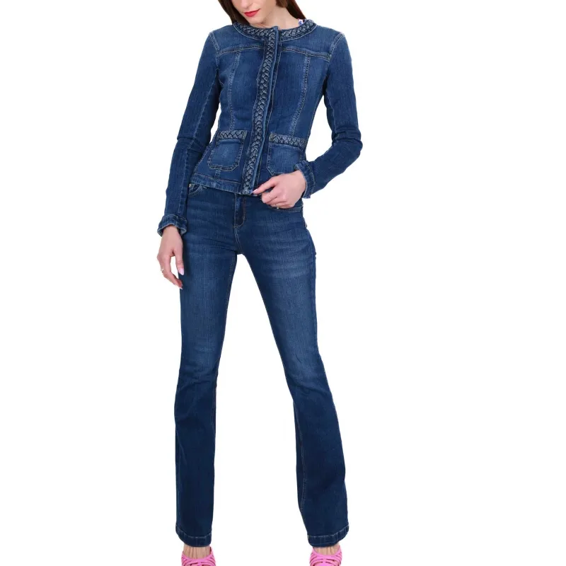 GIACCA GIROCOLLO IN DENIM, BLU