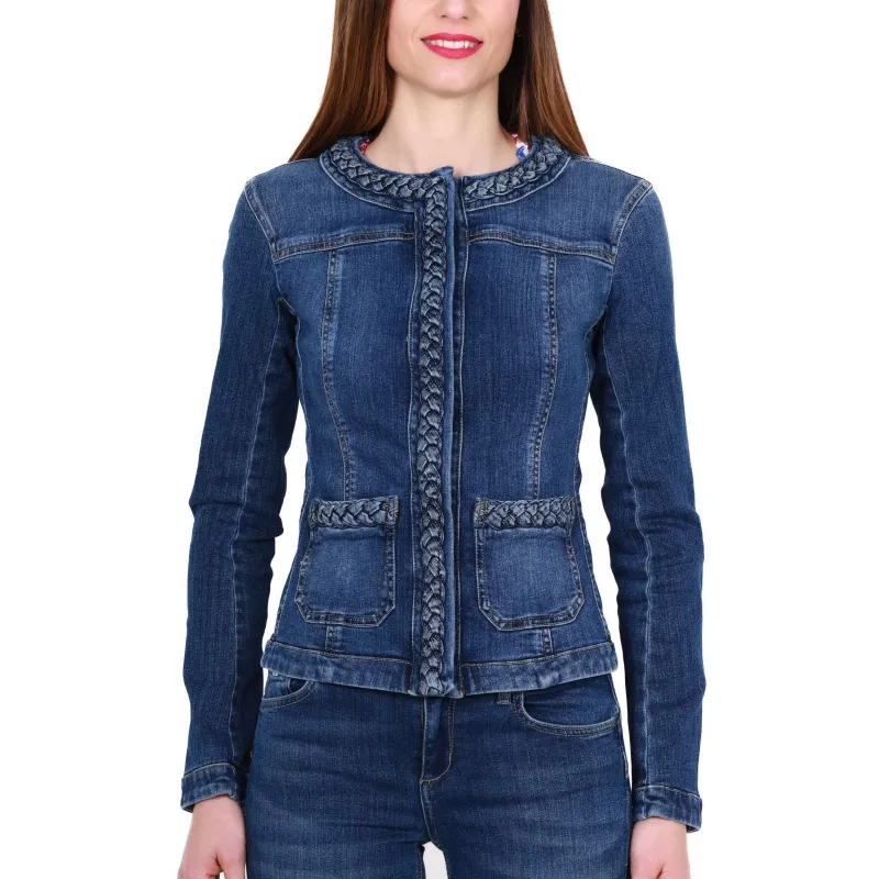 GIACCA GIROCOLLO IN DENIM, BLU