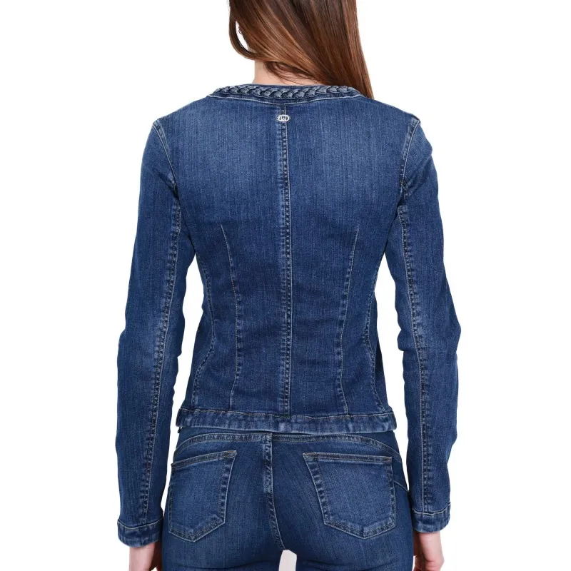 GIACCA GIROCOLLO IN DENIM, BLU