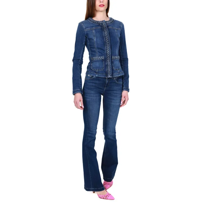 GIACCA GIROCOLLO IN DENIM, BLU