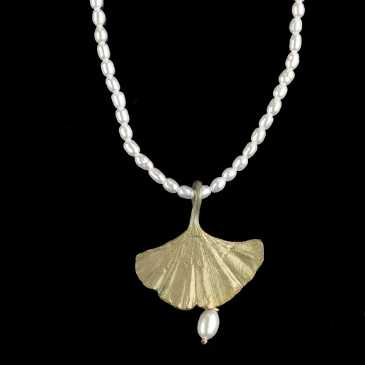 Ginkgo Single Drop 16 Inch Adjustable Pearl Necklace by Michael Michaud