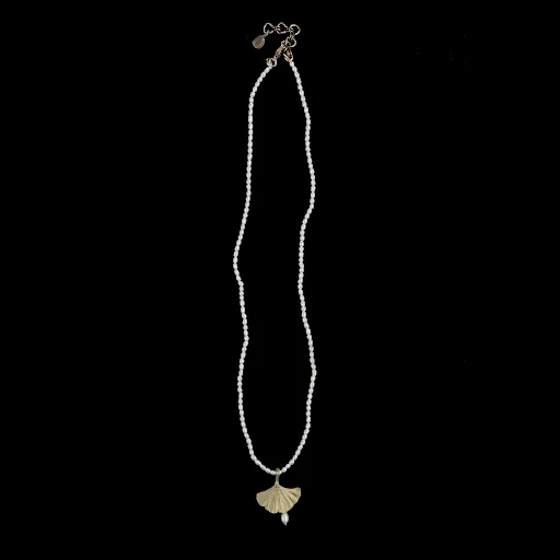 Ginkgo Single Drop 16 Inch Adjustable Pearl Necklace by Michael Michaud