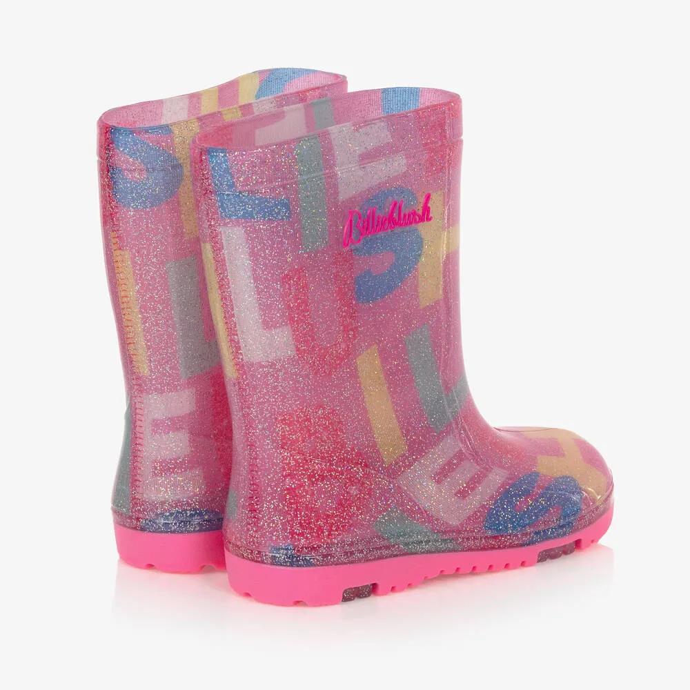 Girls Pink Logo Glitter Rain Boots