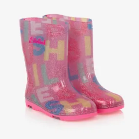 Girls Pink Logo Glitter Rain Boots