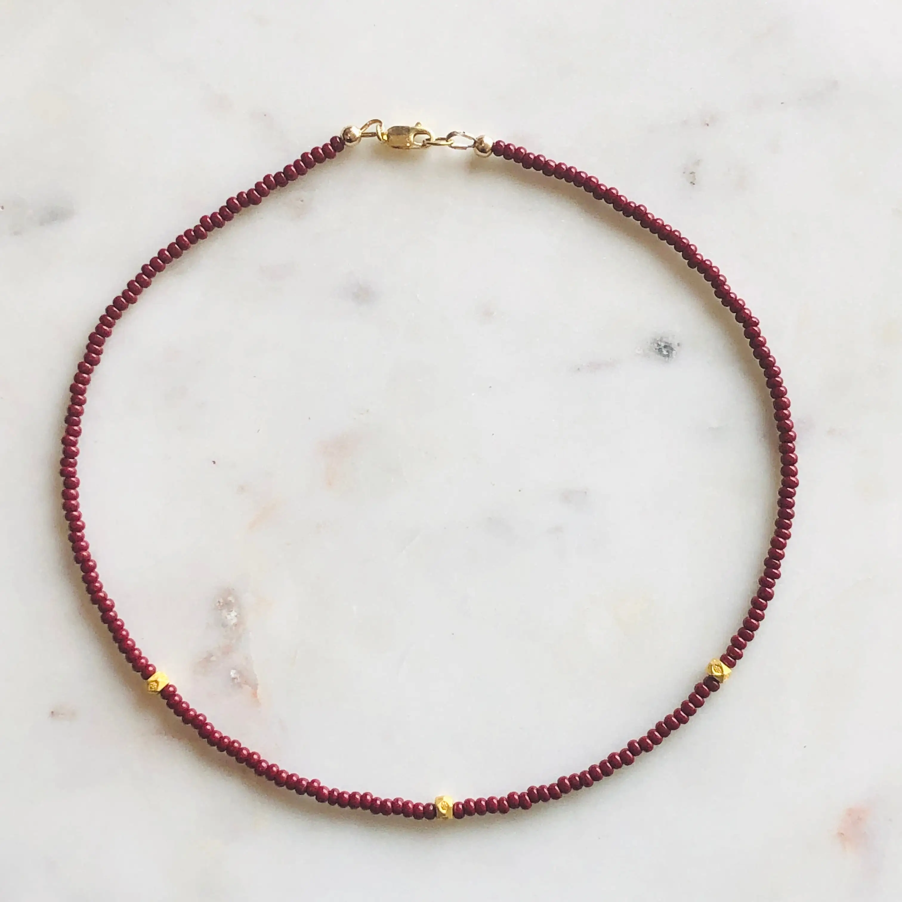 Glass + 3 24k Gold Plated Beads Necklace