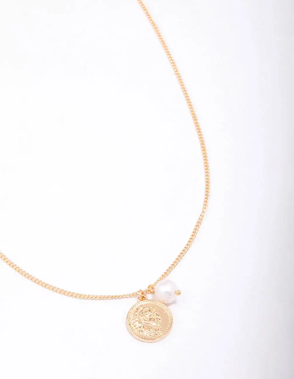 Gold Chunky Coin & Pearl Necklace