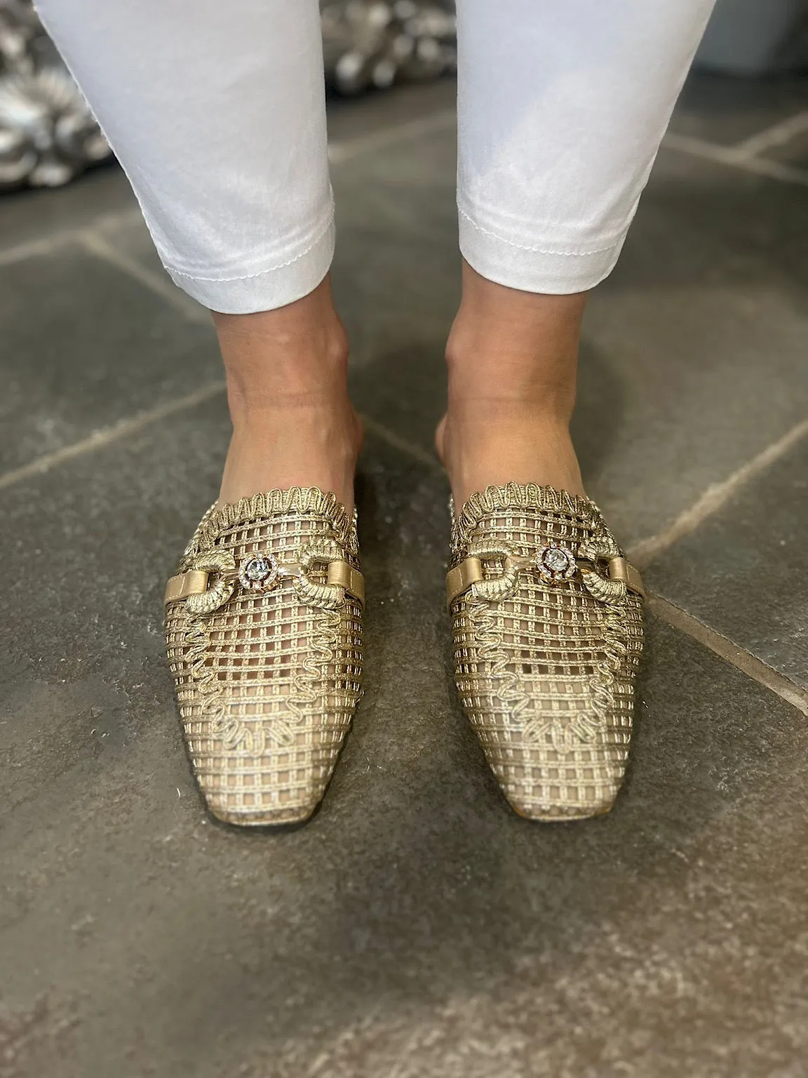 Gold Diamante Detail Slip Ons