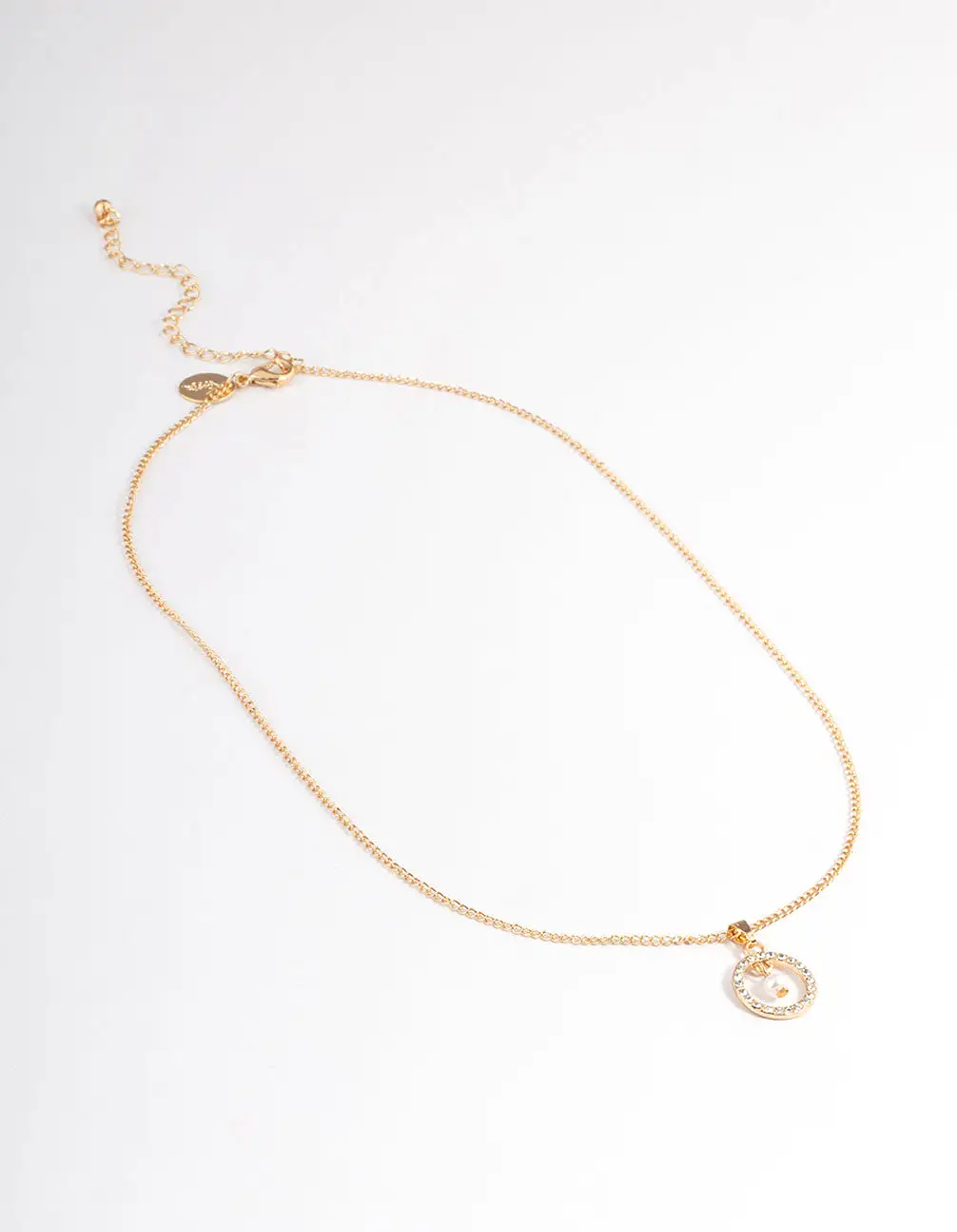 Gold Stone Set Circle with Pearl Necklace