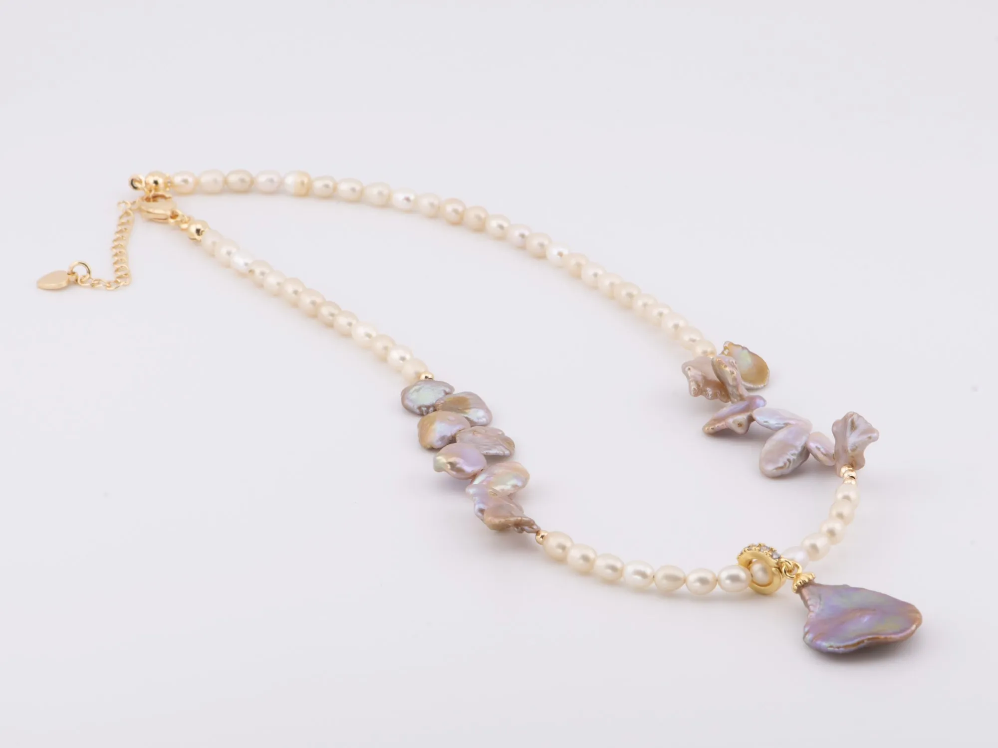 Golden Purple Mixed Pearl Necklace Choker with Removable Charm and Gold Plated Clasp P1031