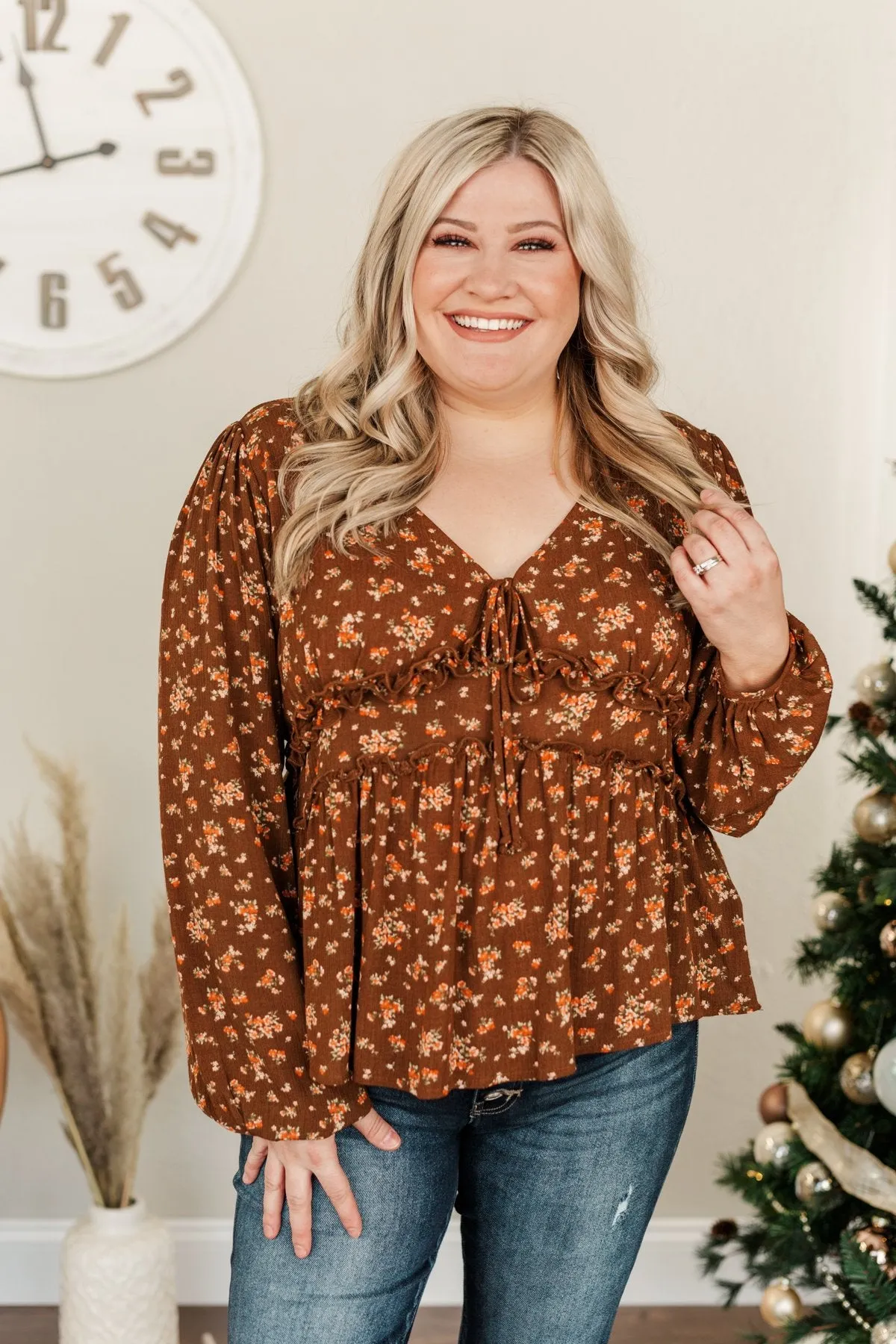 Good Intentions Floral Babydoll Blouse- Brown