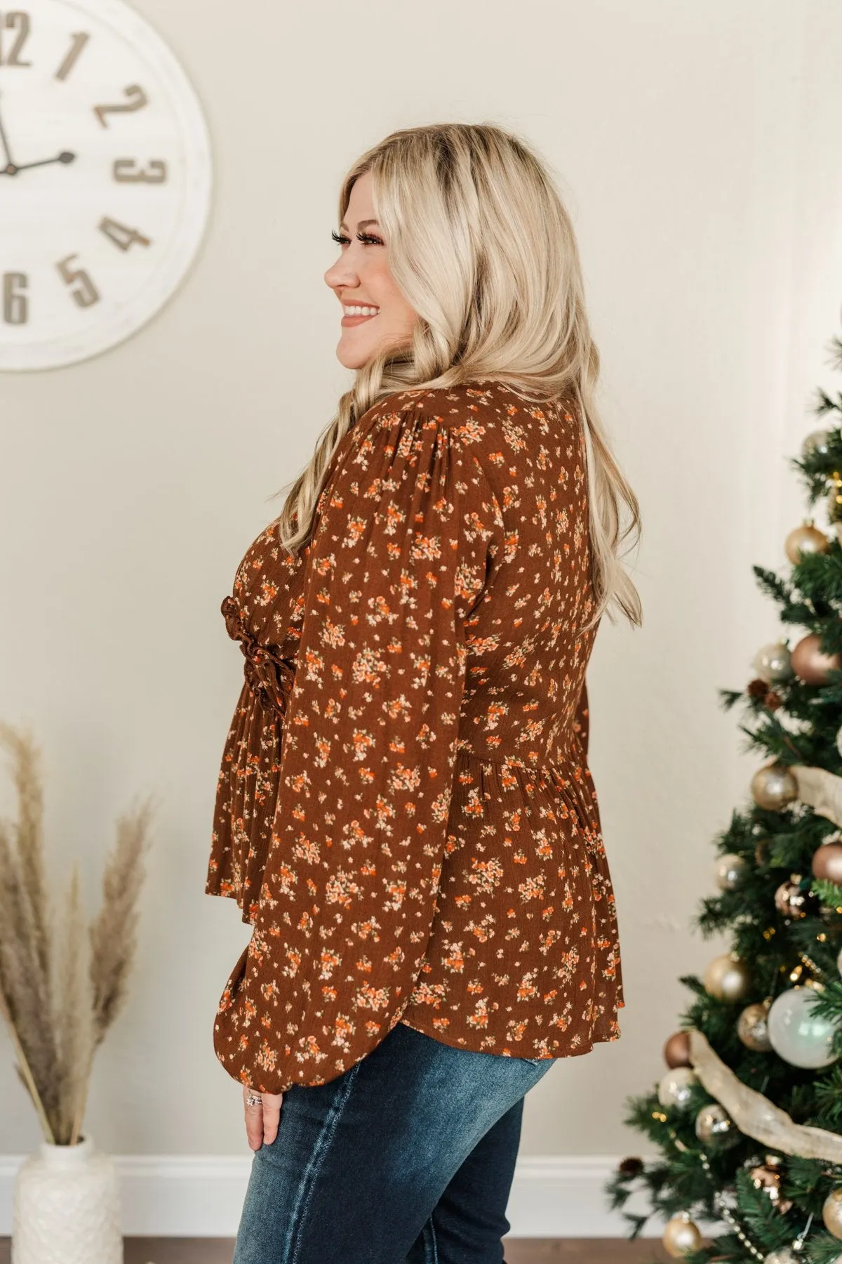 Good Intentions Floral Babydoll Blouse- Brown