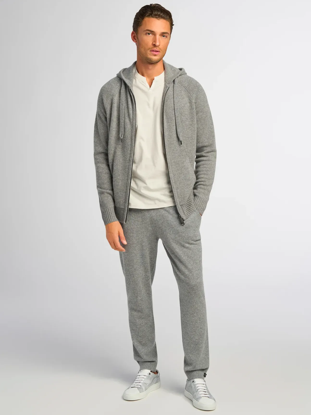 Good Man Brand Full Zip Sweater- Heather Grey