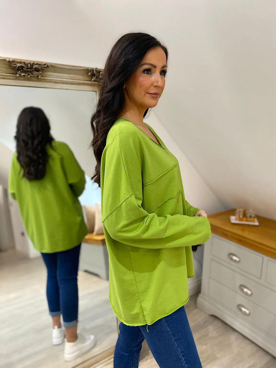 Green Long Sleeve Cross V Neck Top Tori