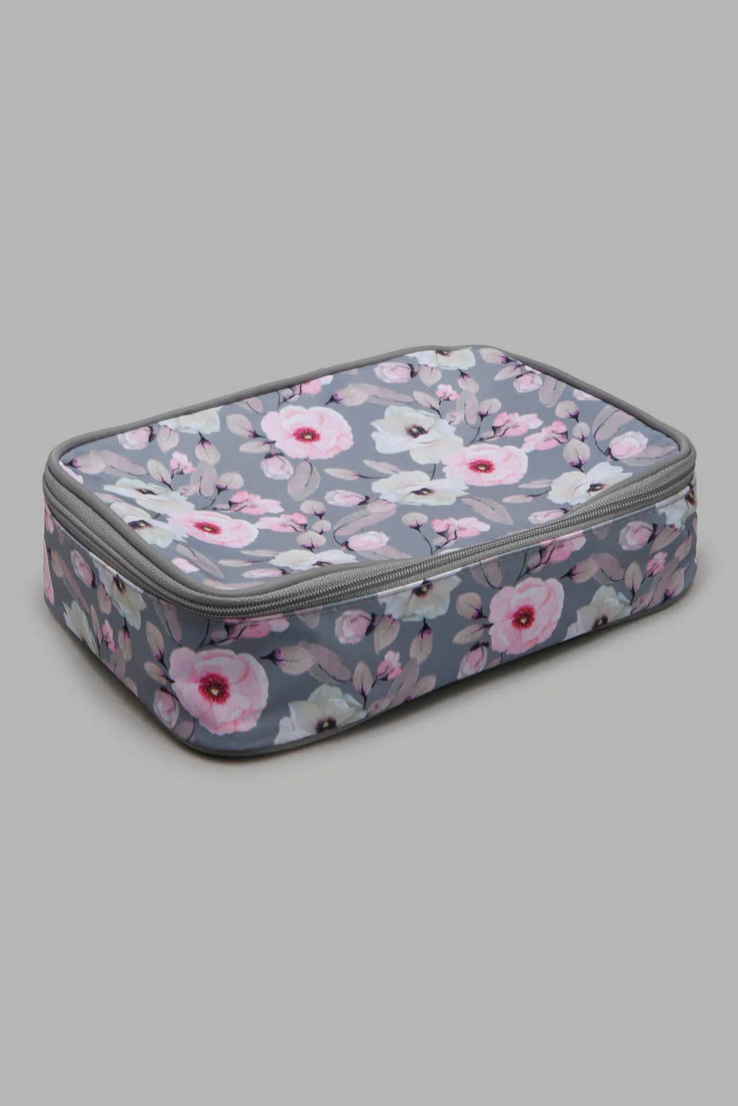 Grey Floral Print Cosmetic Pouch (3 Piece)