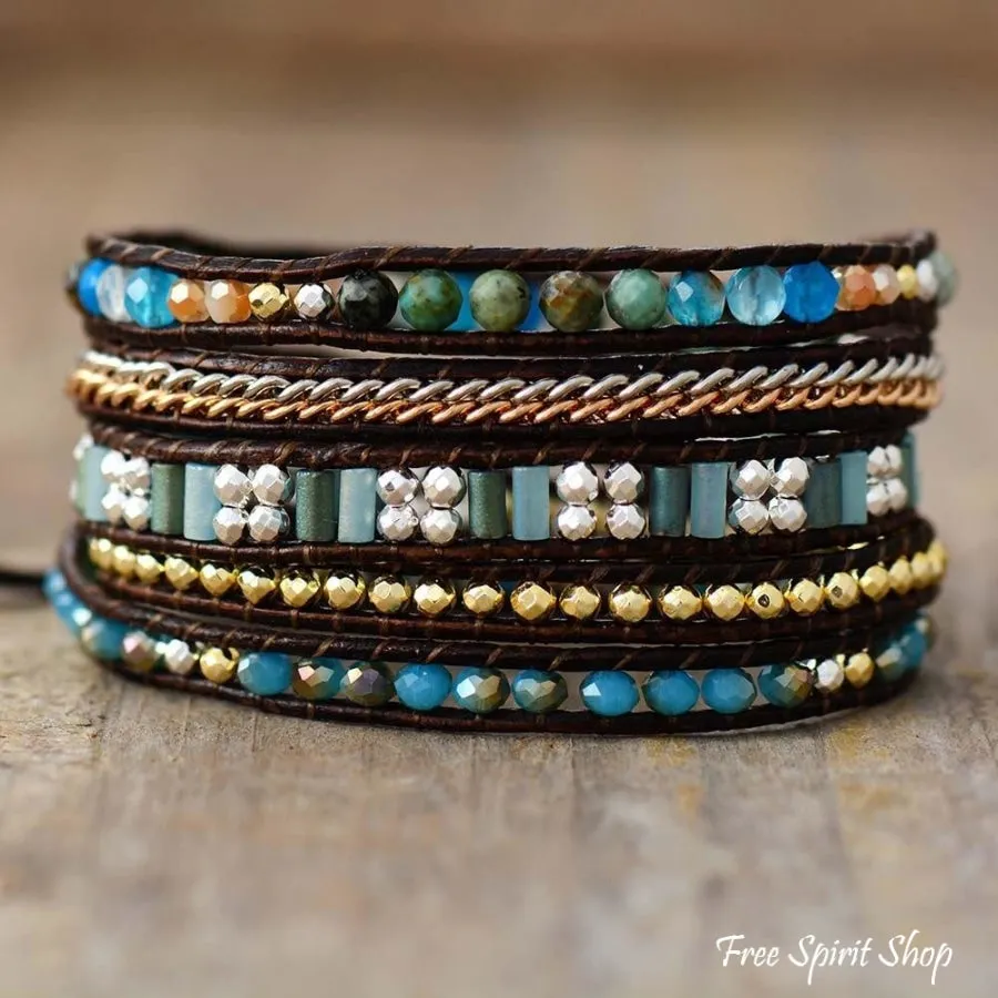 Handmade Black & Blue Beaded Wrap Bracelet