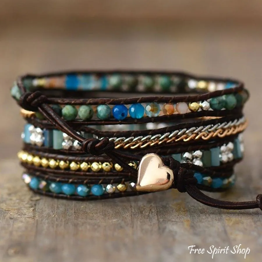 Handmade Black & Blue Beaded Wrap Bracelet