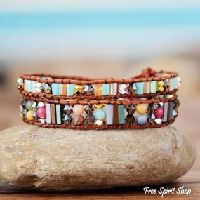 Handmade Boho Crystals Leather Wrap Bracelet