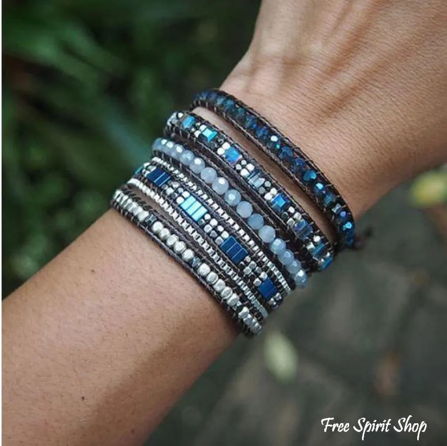 Handmade Crystal & Hematite Blue Wrap Bracelet