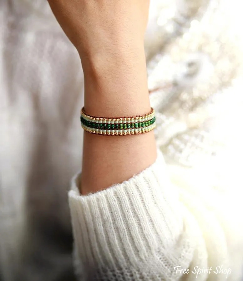 Handmade Green Seed Bead Wrap Bracelet