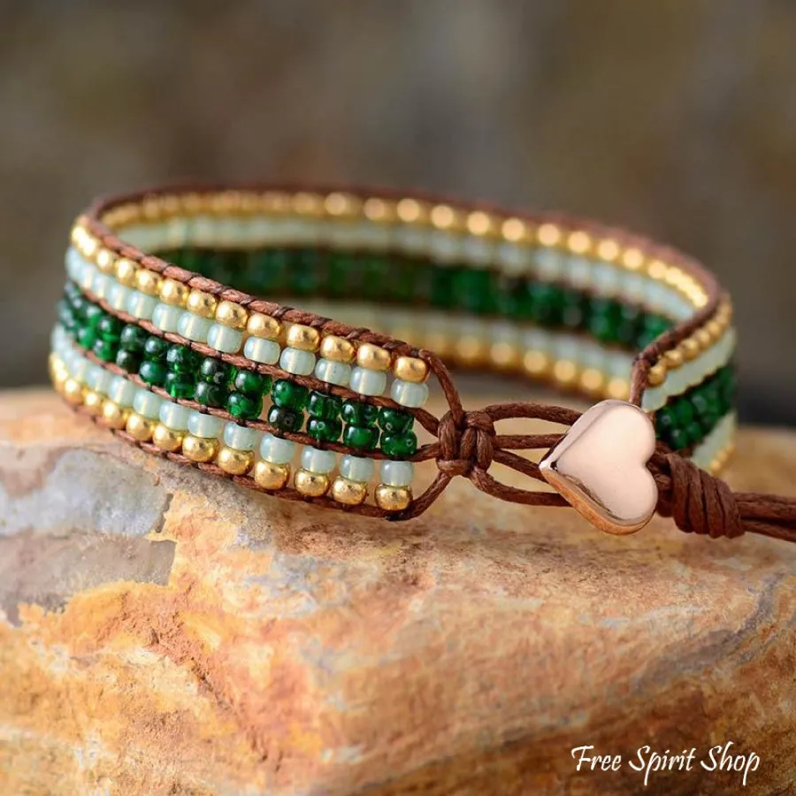 Handmade Green Seed Bead Wrap Bracelet