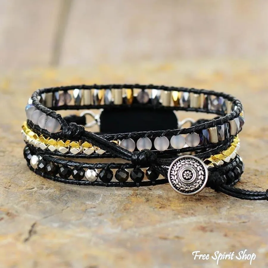 Handmade Natural Black Onyx Wrap Bracelet