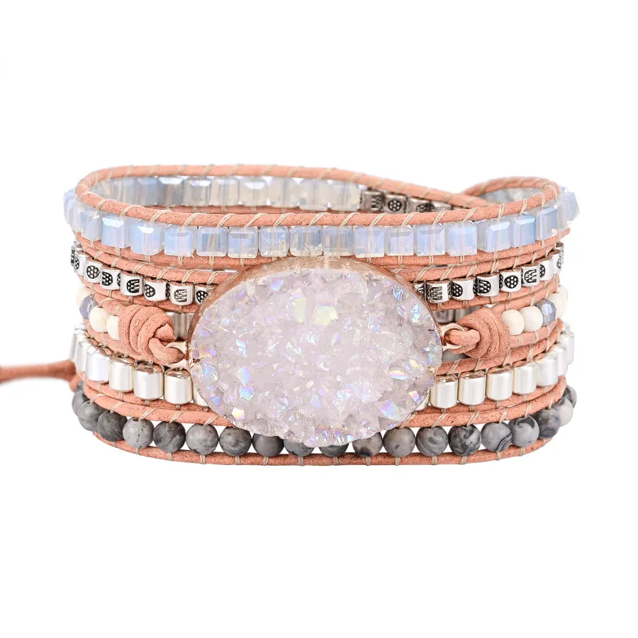 Handmade Natural Celestine Druzy Wrap Bracelet