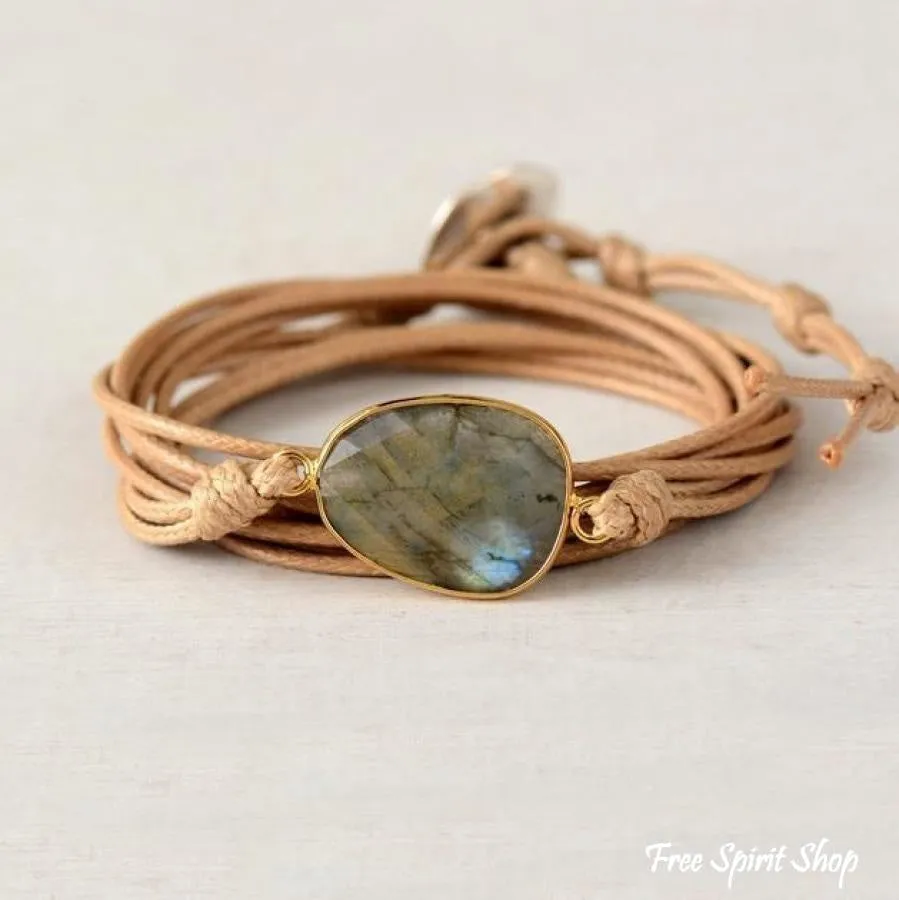 Handmade Natural Labradorite Gemstone Wrap Bracelet