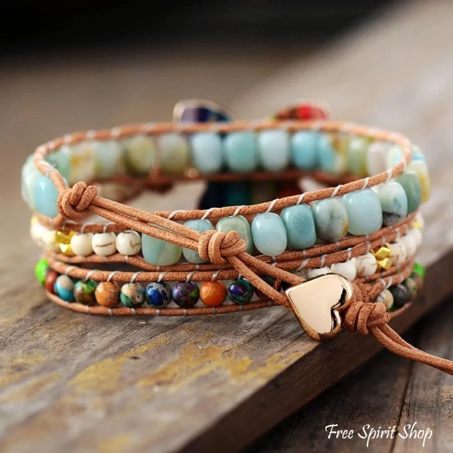 Handmade Rainbow Butterfly & Amazonite Wrap Bracelet