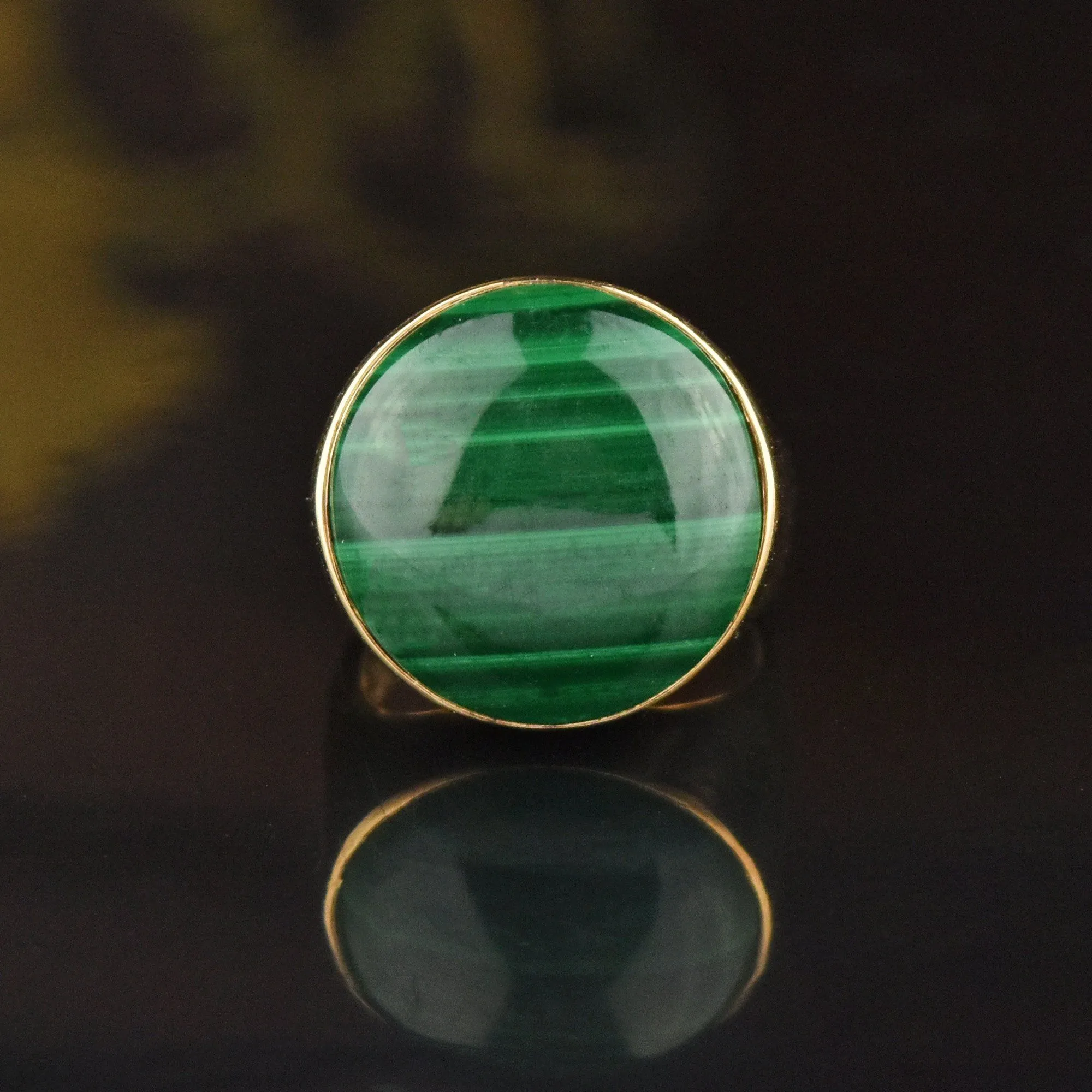 Heavy 14K Gold Estate Malachite Signet Ring