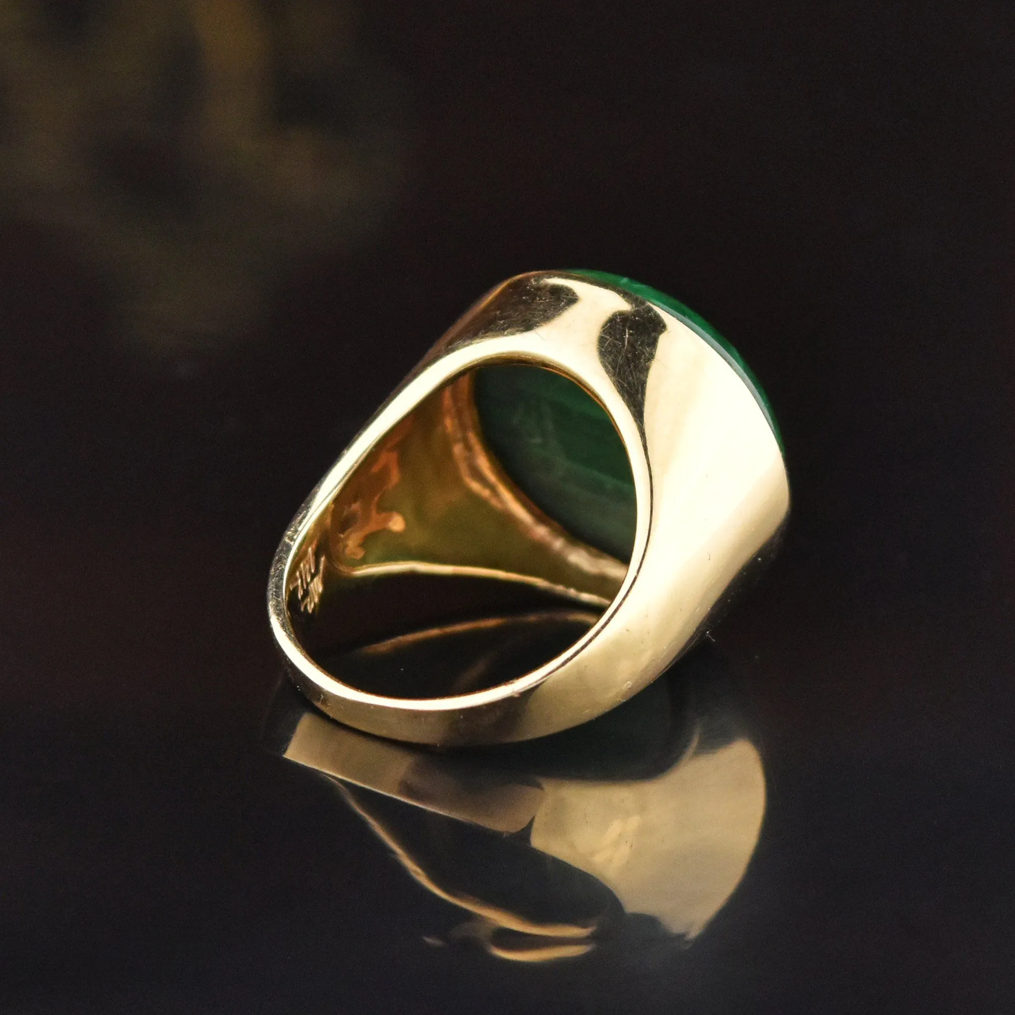 Heavy 14K Gold Estate Malachite Signet Ring