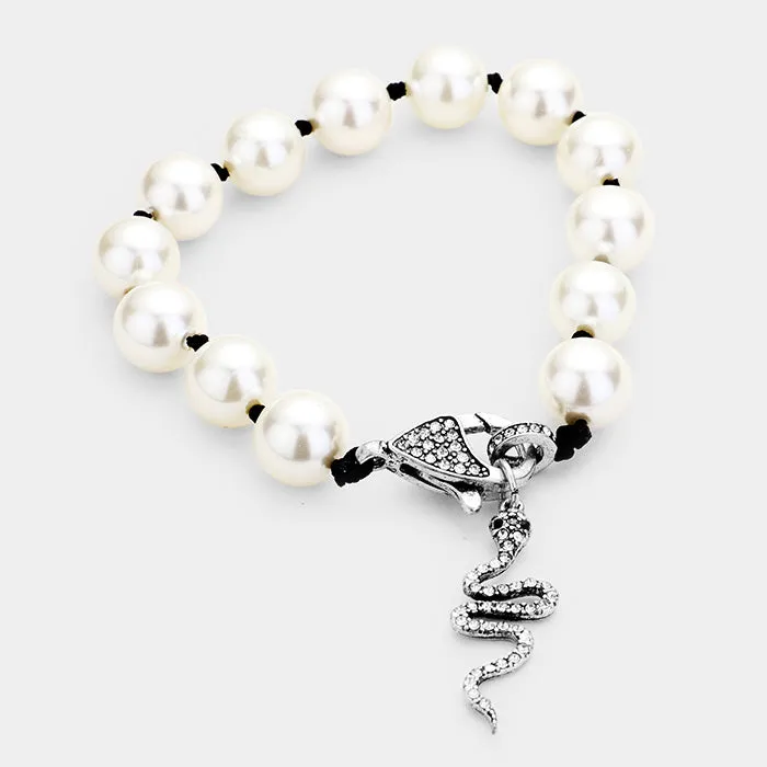 iLLASPARKZ Pave Snake Pendant Pearl Bracelet