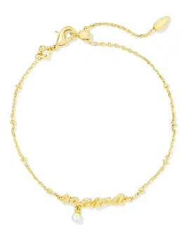 Kendra Scott Mama Script Delicate Chain Bracelet - Gold/White Pearl OR Silver/White Pearl