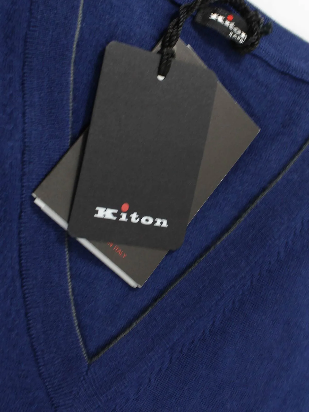 Kiton Wool Sweater Dark Blue V-Neck S - EUR 46 SALE