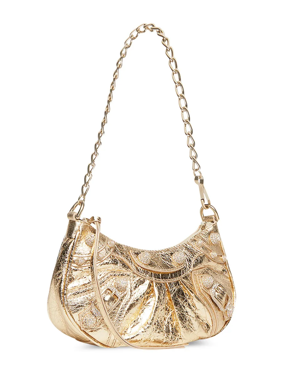 Le Cagole Mini Purse With Chain Metallized With Rhinestones in Light Gold