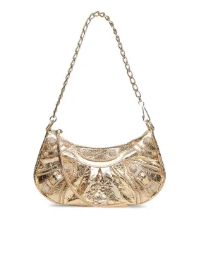 Le Cagole Mini Purse With Chain Metallized With Rhinestones in Light Gold