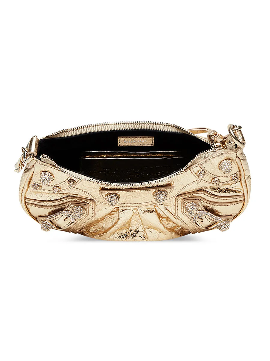 Le Cagole Mini Purse With Chain Metallized With Rhinestones in Light Gold