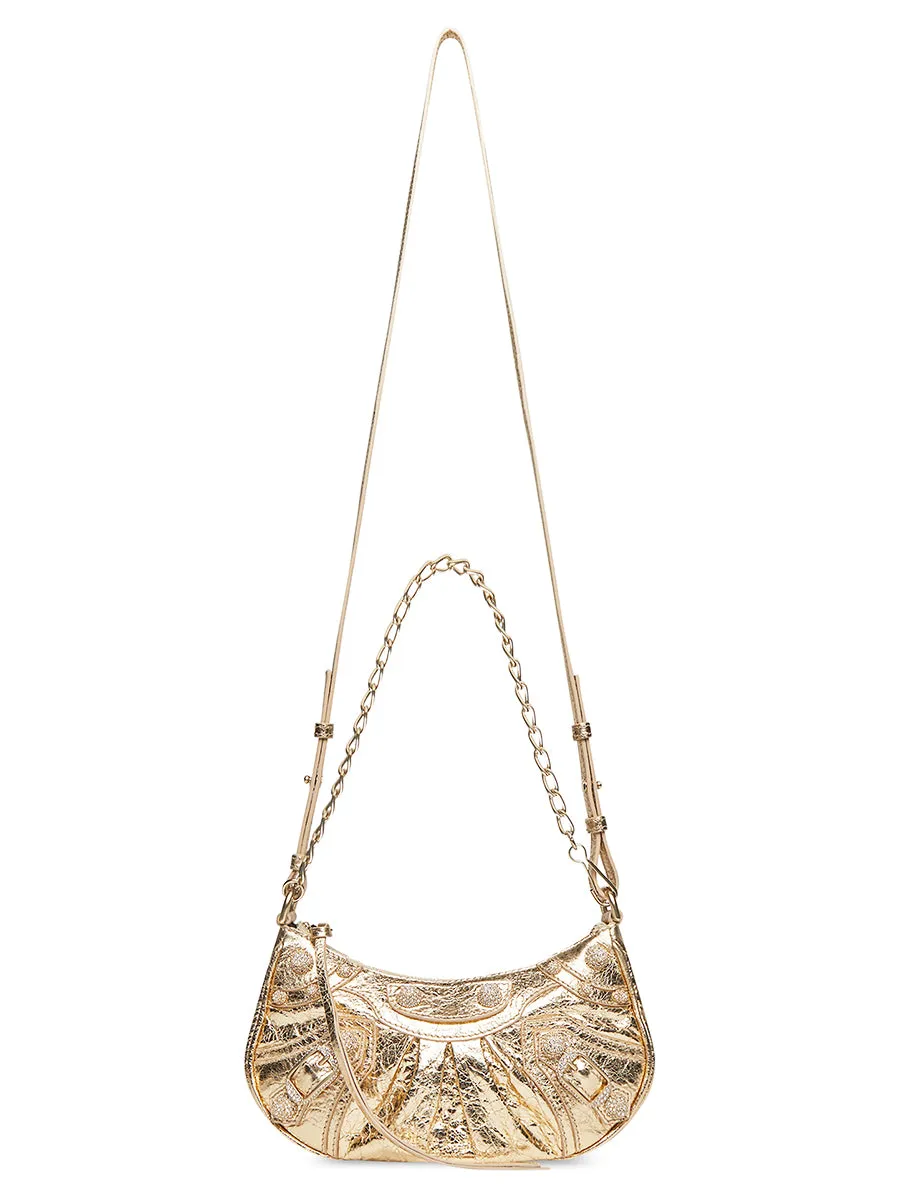 Le Cagole Mini Purse With Chain Metallized With Rhinestones in Light Gold