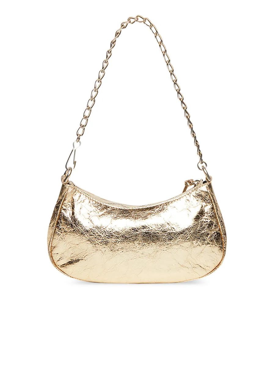 Le Cagole Mini Purse With Chain Metallized With Rhinestones in Light Gold