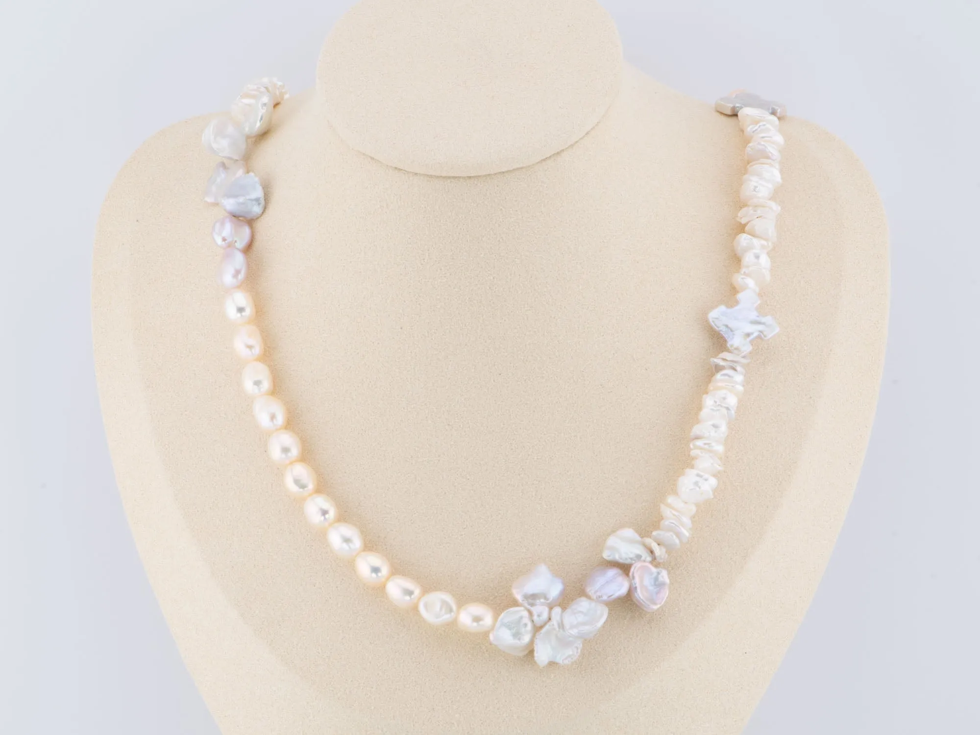 Light Peach Lavender Mixed Baroque Pearl Necklace P1063