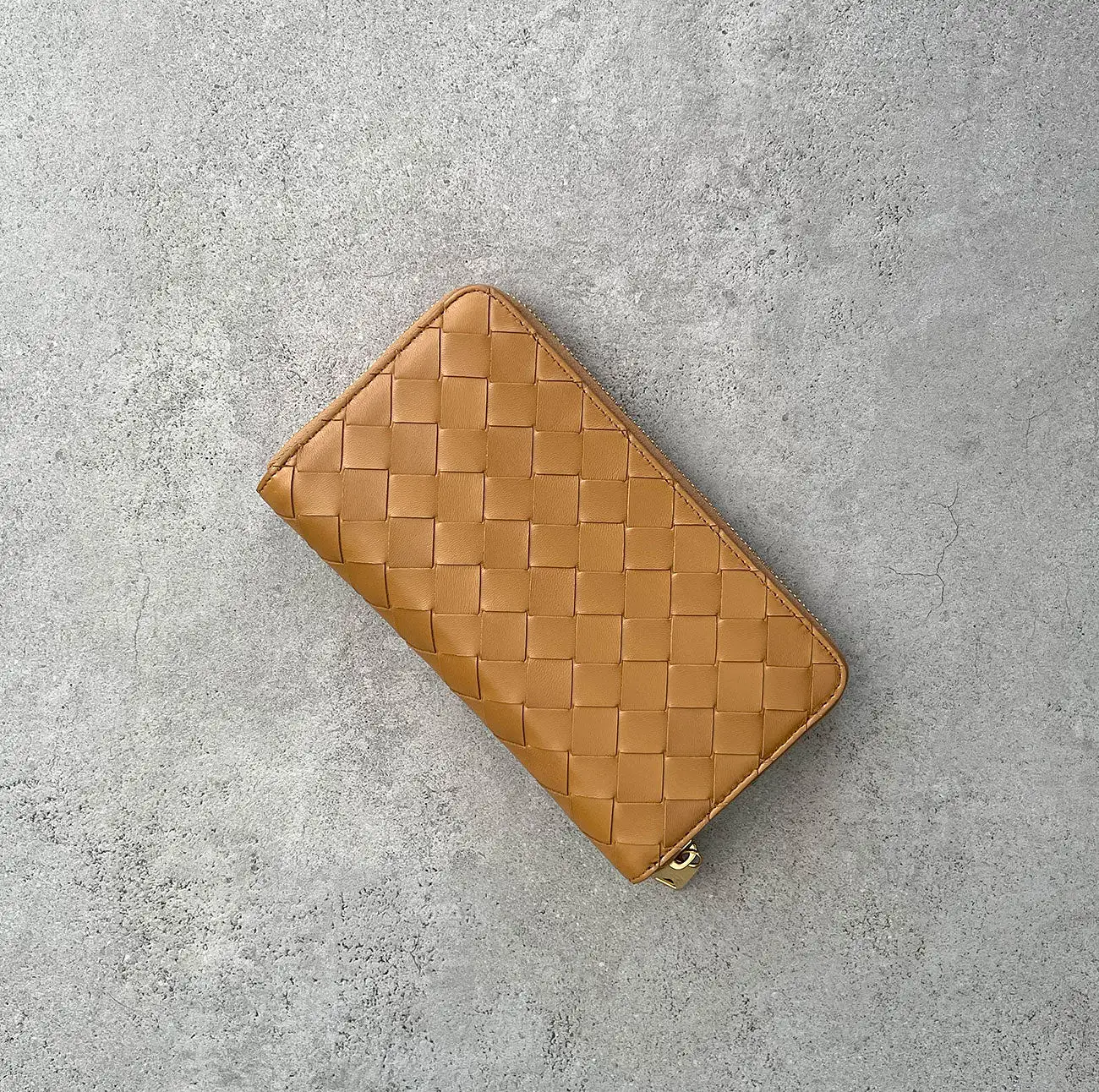 Long Zip Wallet Intrecciato, Caramel (G)