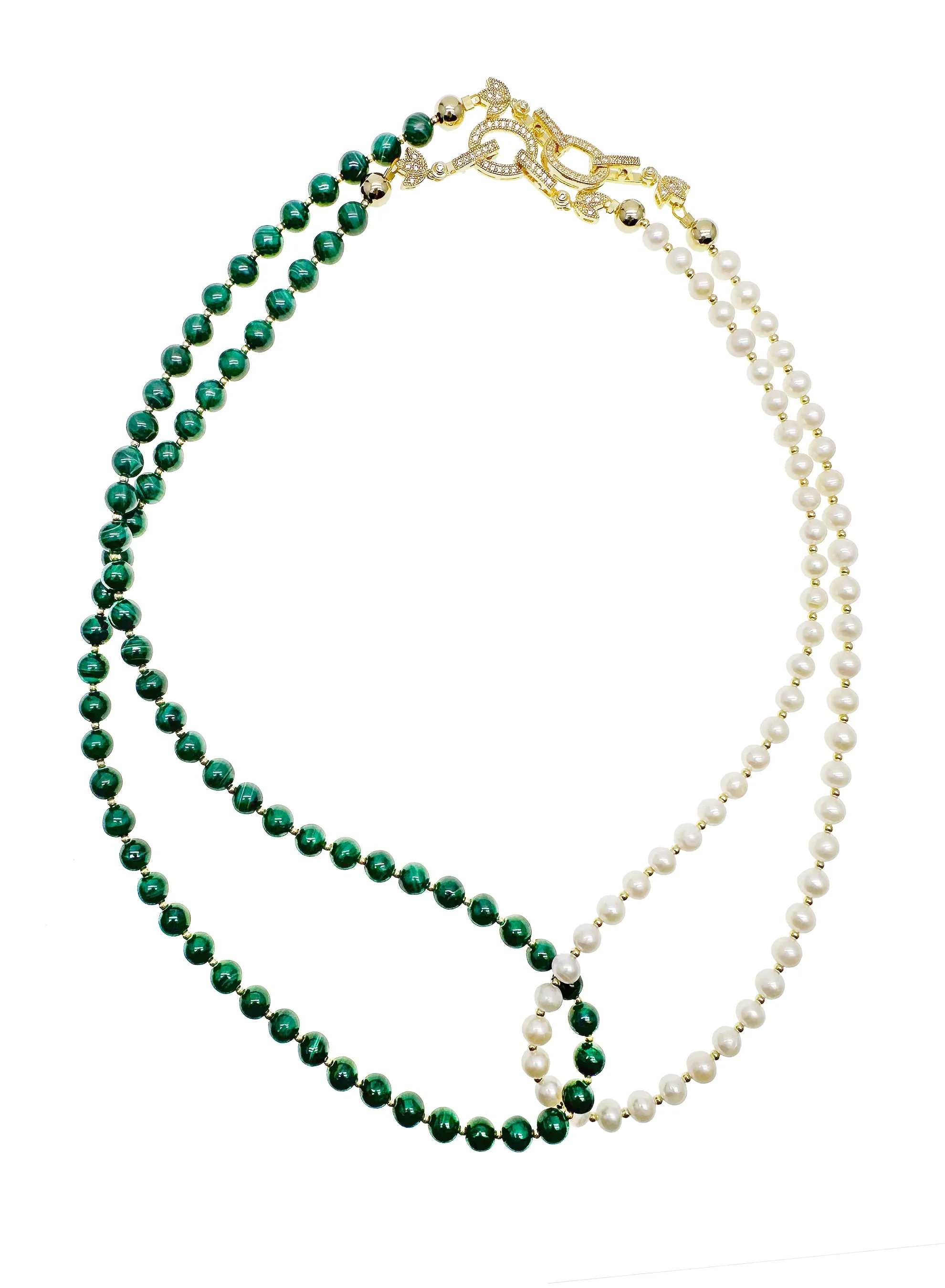 Malachite With Freshwater Pearls Versatile Necklace JN049