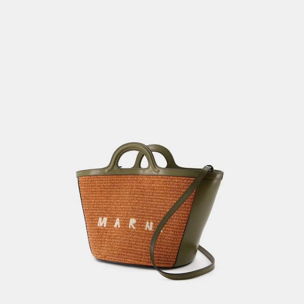 MARNI Women's Tropicalia Mini Purse in Brown – SS24 Handbag with Cotton & Leather Accents