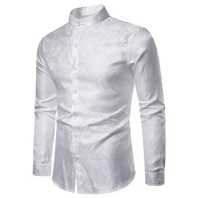 Men's Cotton Embroidery Slim Fit Bussiness Party Long Sleeve Dress Shirt